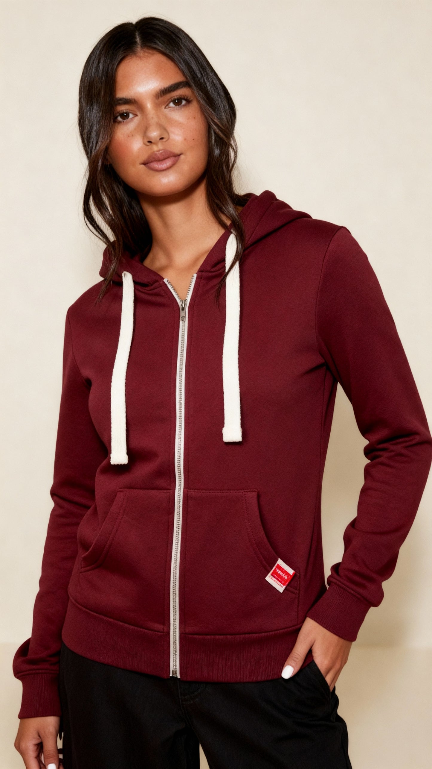 Women’s Zip-Up Hoodie – Soft Lined, Slim Fit with Kangaroo Pockets