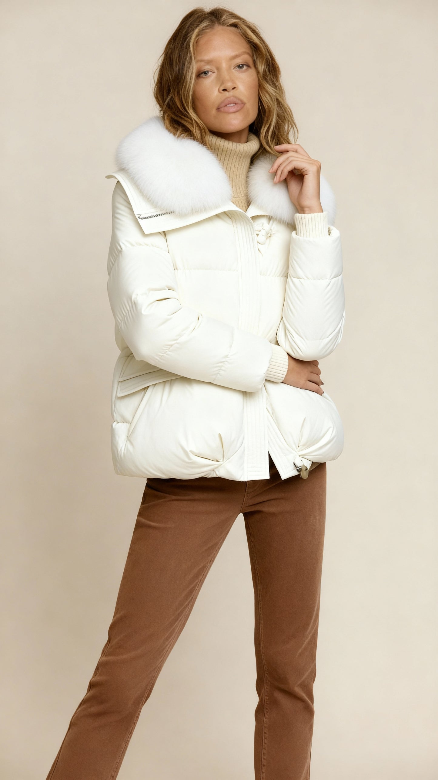 Women’s Puffer Jacket with Wide Collar & Snap Closure – Quilted Winter Coat for Elegant Warmth