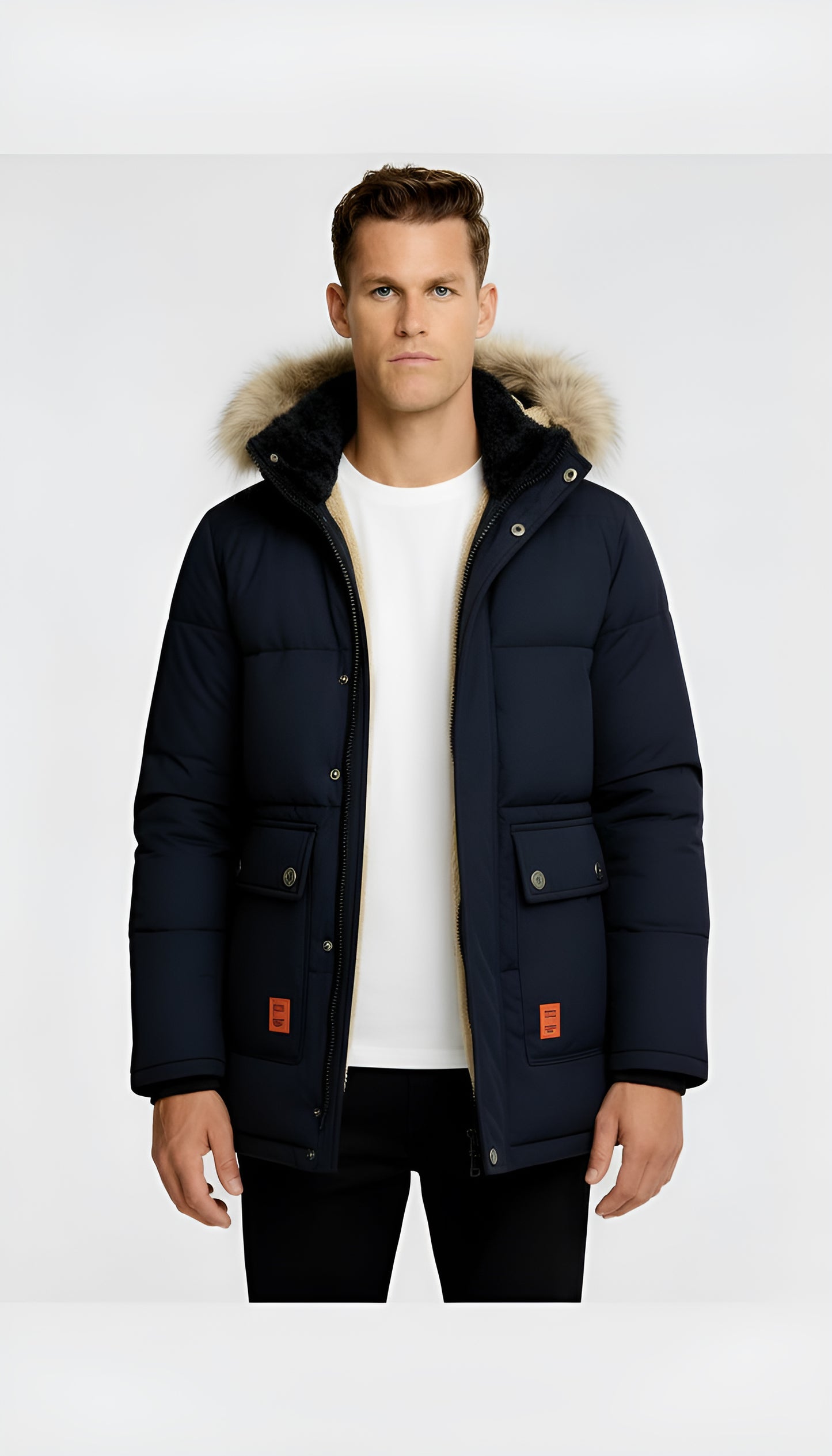 Men’s Padded Hooded Winter Parka Jacket – Insulated Waterproof Outerwear