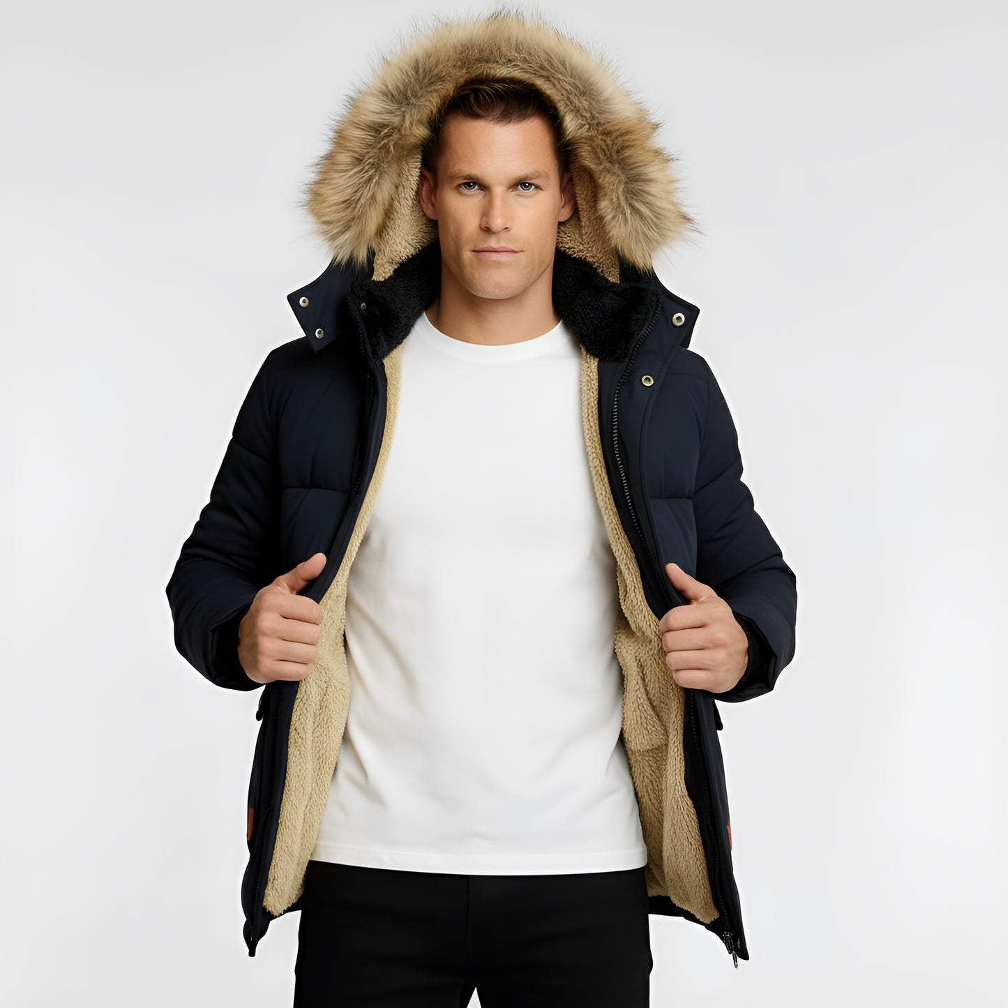 Men’s Padded Hooded Winter Parka Jacket – Insulated Waterproof Outerwear