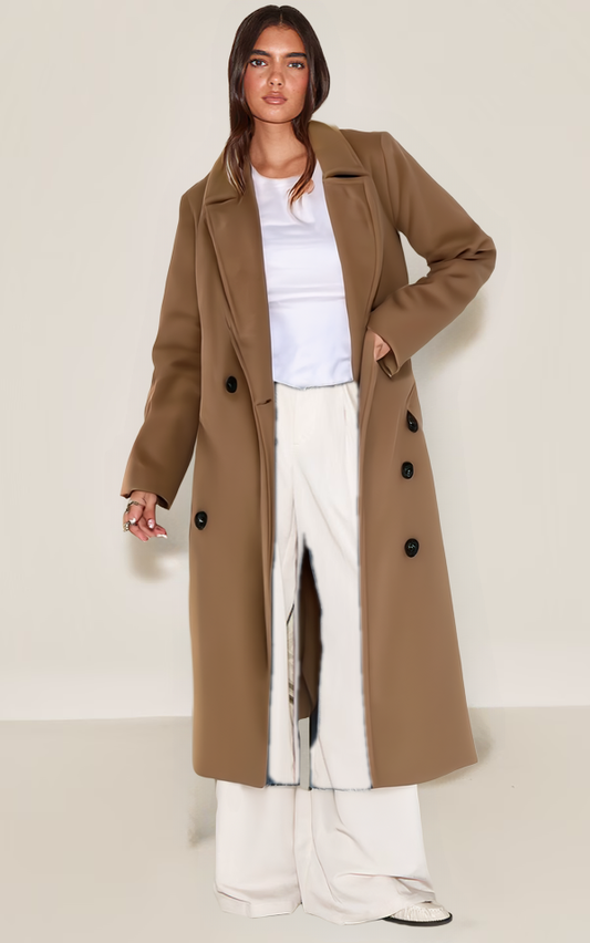 Rhea Women's Overcoat | Belted Double Breasted, Winter Coat