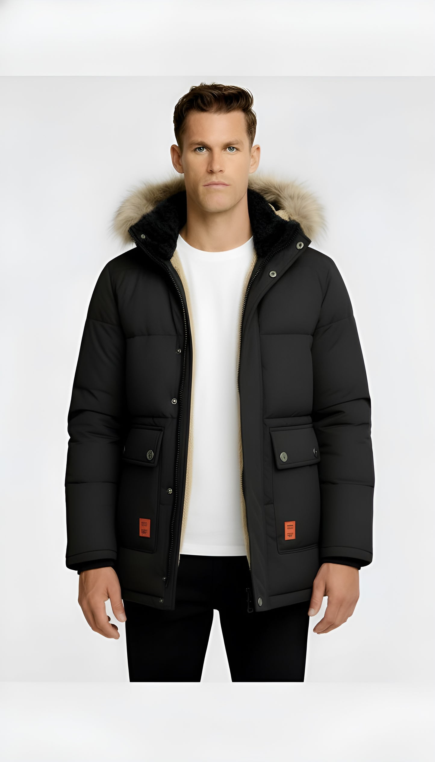 Men’s Padded Hooded Winter Parka Jacket – Insulated Waterproof Outerwear