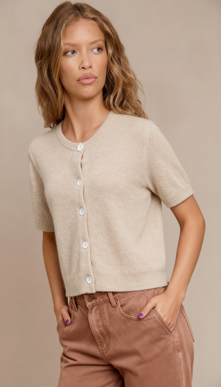 Sandy Women's Cardigan | Soft Fabric, Short Sleeve, Y2K Inspired