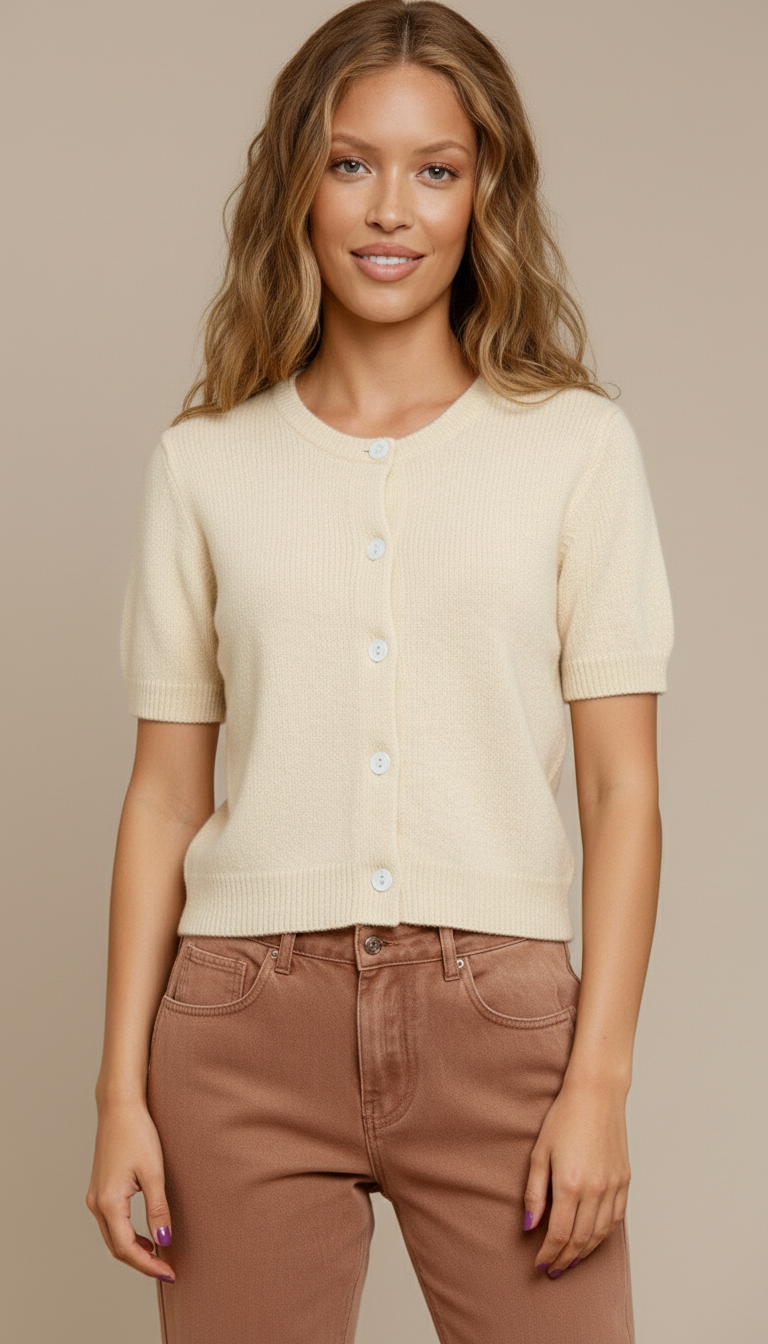 Sandy Women's Cardigan | Soft Fabric, Short Sleeve, Y2K Inspired
