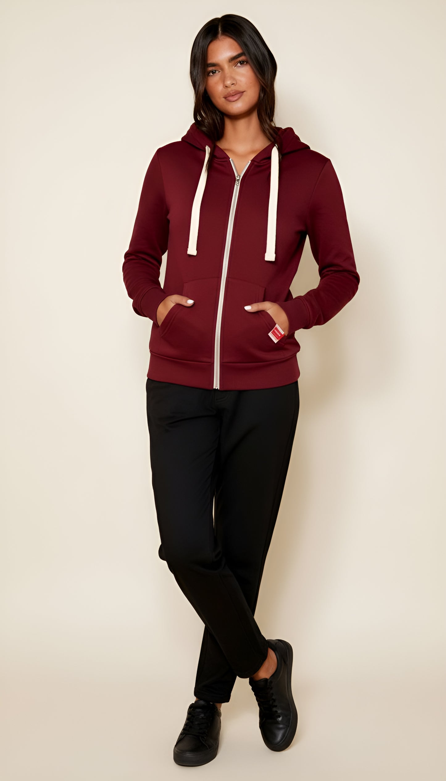 Women’s Zip-Up Hoodie – Soft Lined, Slim Fit with Kangaroo Pockets