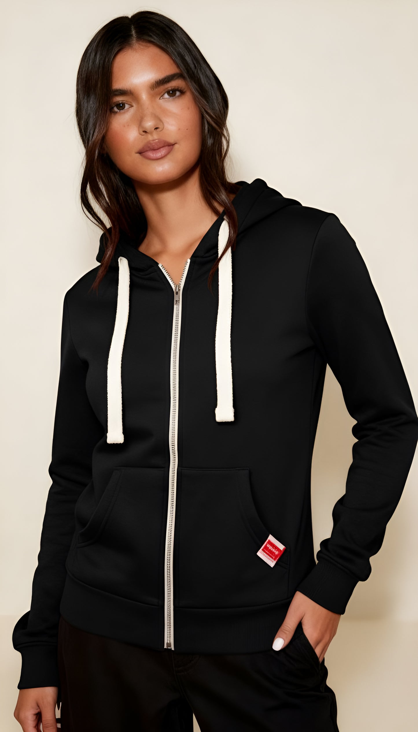 Women’s Zip-Up Hoodie – Soft Lined, Slim Fit with Kangaroo Pockets