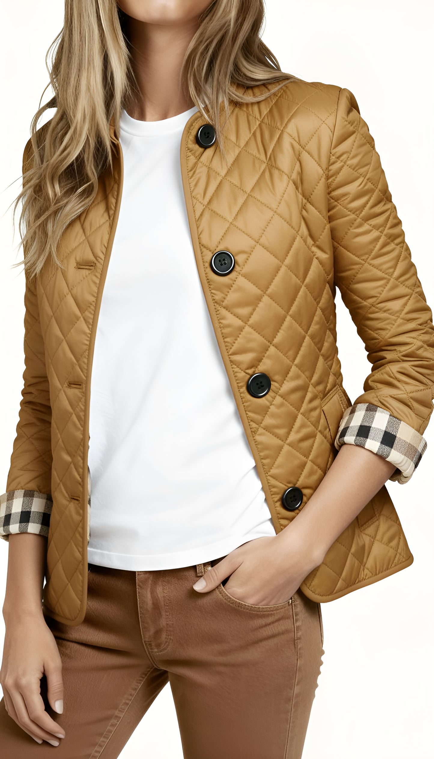 Women’s Lightweight Quilted Coat – Button Closure Casual Outerwear