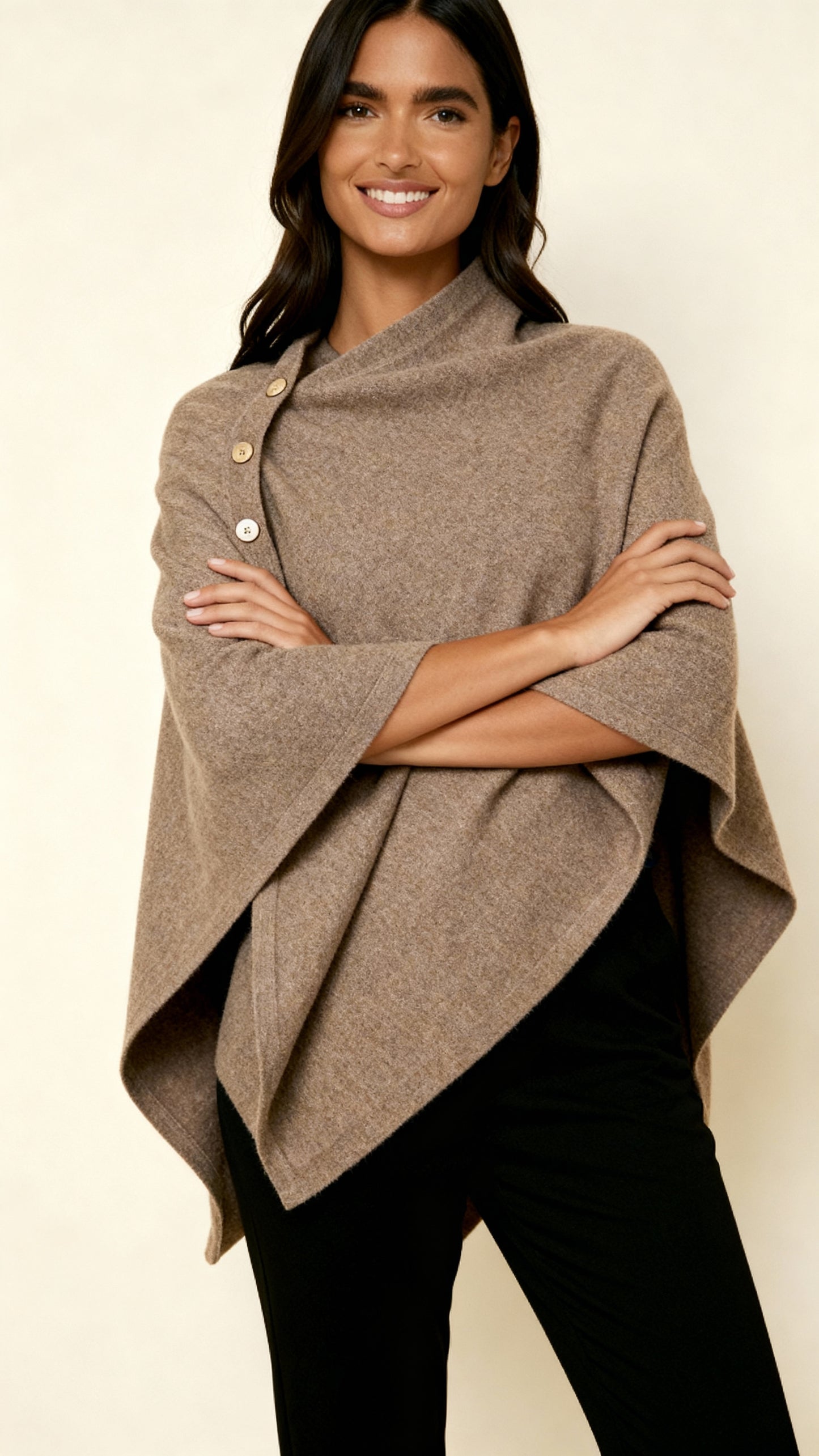 Women’s Asymmetric Button Detail Poncho – Elegant Draped Fit & Stylish Layering Essential