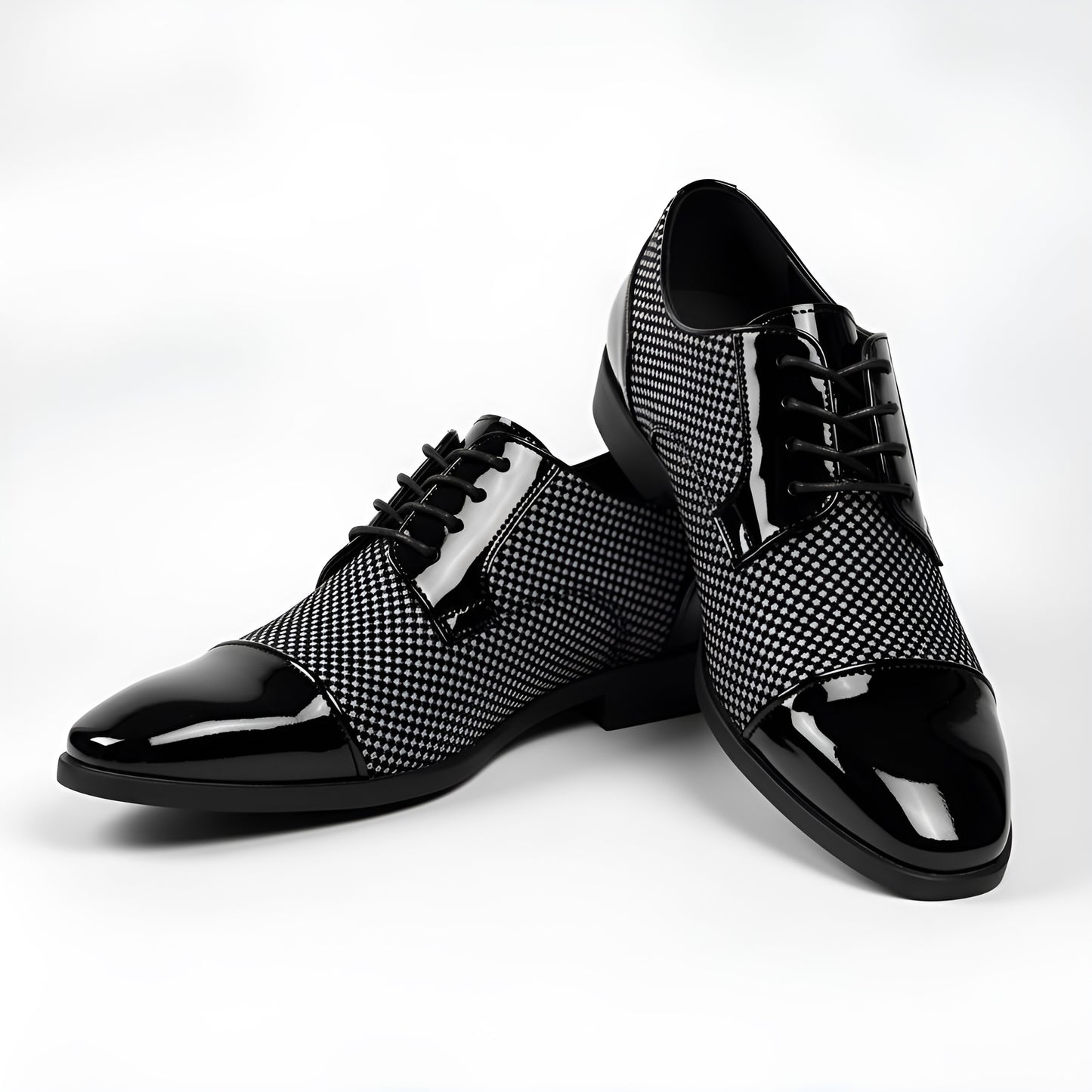Men’s Lace-Up Dress Shoes with Patterned Design & High-Shine Cap Toe – Smart Casual & Formal Footwear