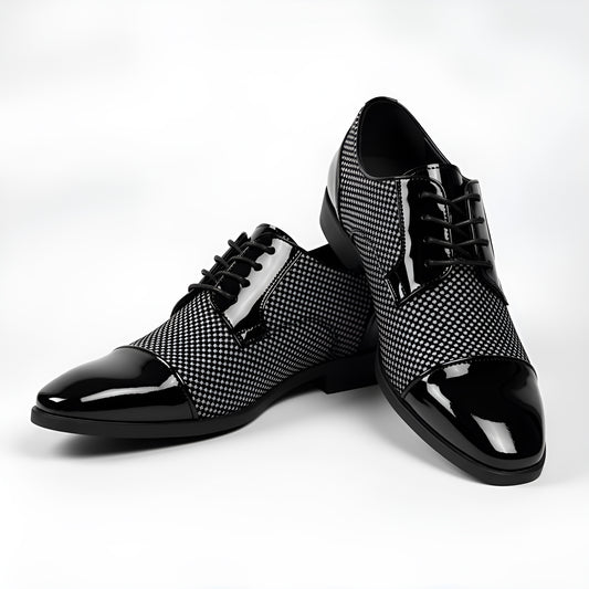 Men’s Lace-Up Dress Shoes with Patterned Design & High-Shine Cap Toe – Smart Casual & Formal Footwear