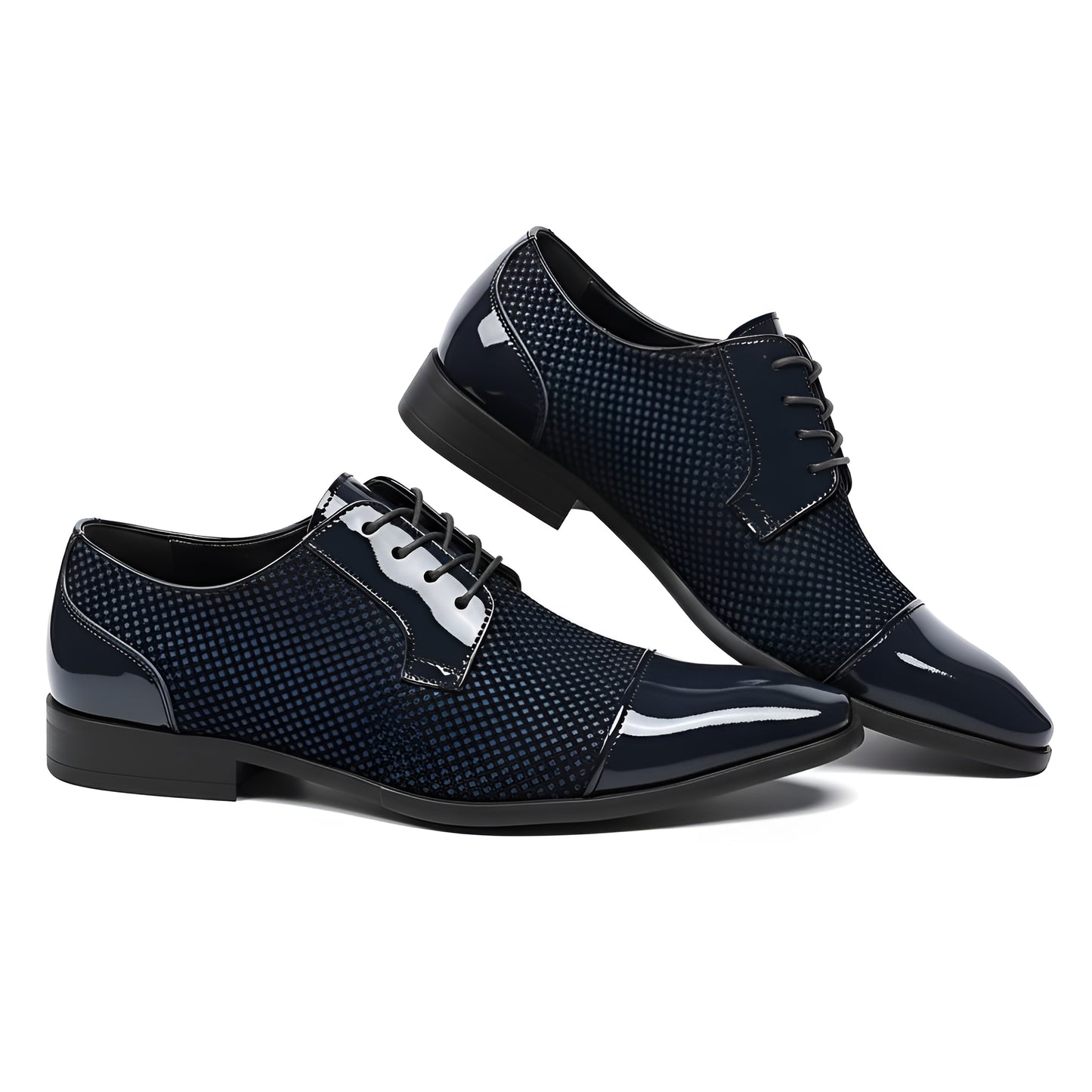 Men’s Lace-Up Dress Shoes with Patterned Design & High-Shine Cap Toe – Smart Casual & Formal Footwear