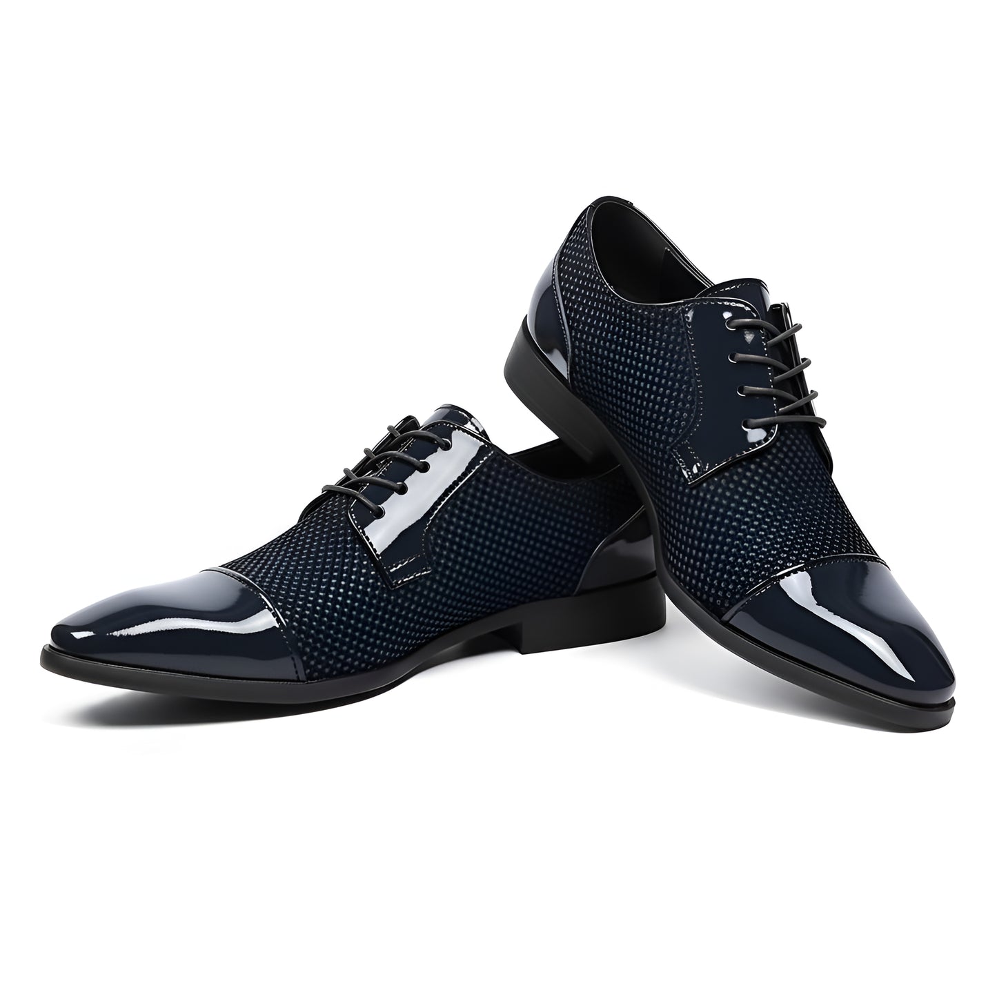 Men’s Lace-Up Dress Shoes with Patterned Design & High-Shine Cap Toe – Smart Casual & Formal Footwear