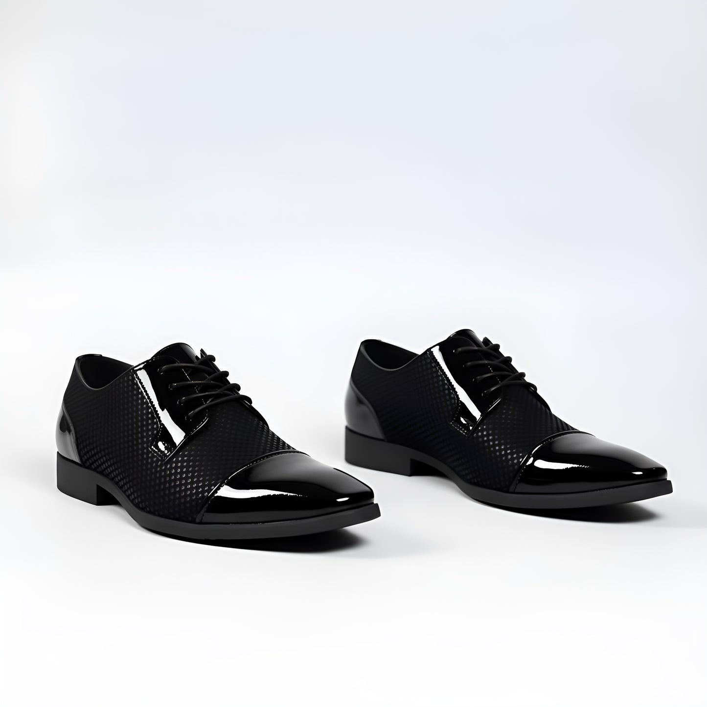 Men’s Lace-Up Dress Shoes with Patterned Design & High-Shine Cap Toe – Smart Casual & Formal Footwear