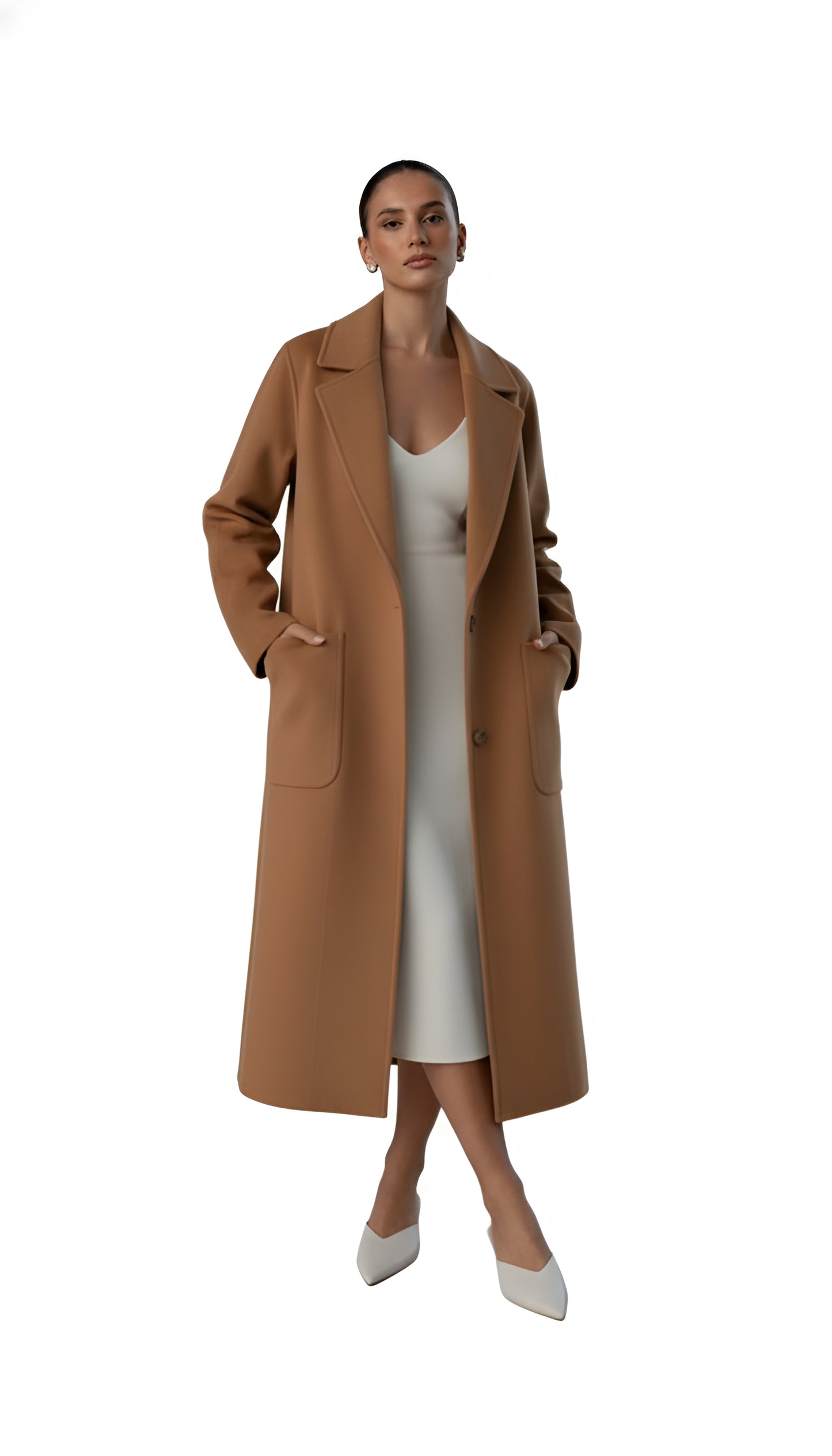 Women's Winter Longline Coat - Notch Lapel and Single Button Closure