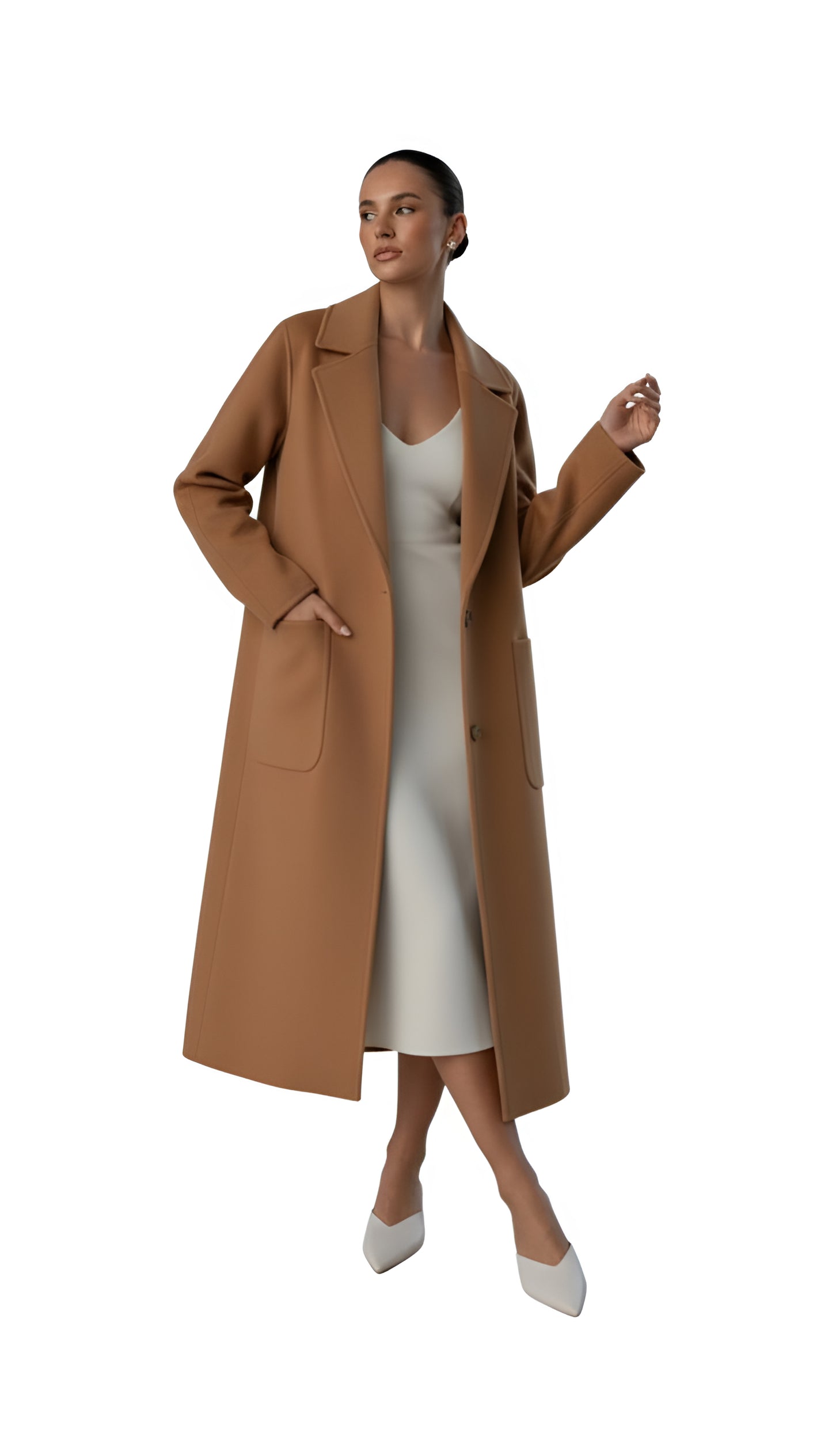 Women's Winter Longline Coat - Notch Lapel and Single Button Closure
