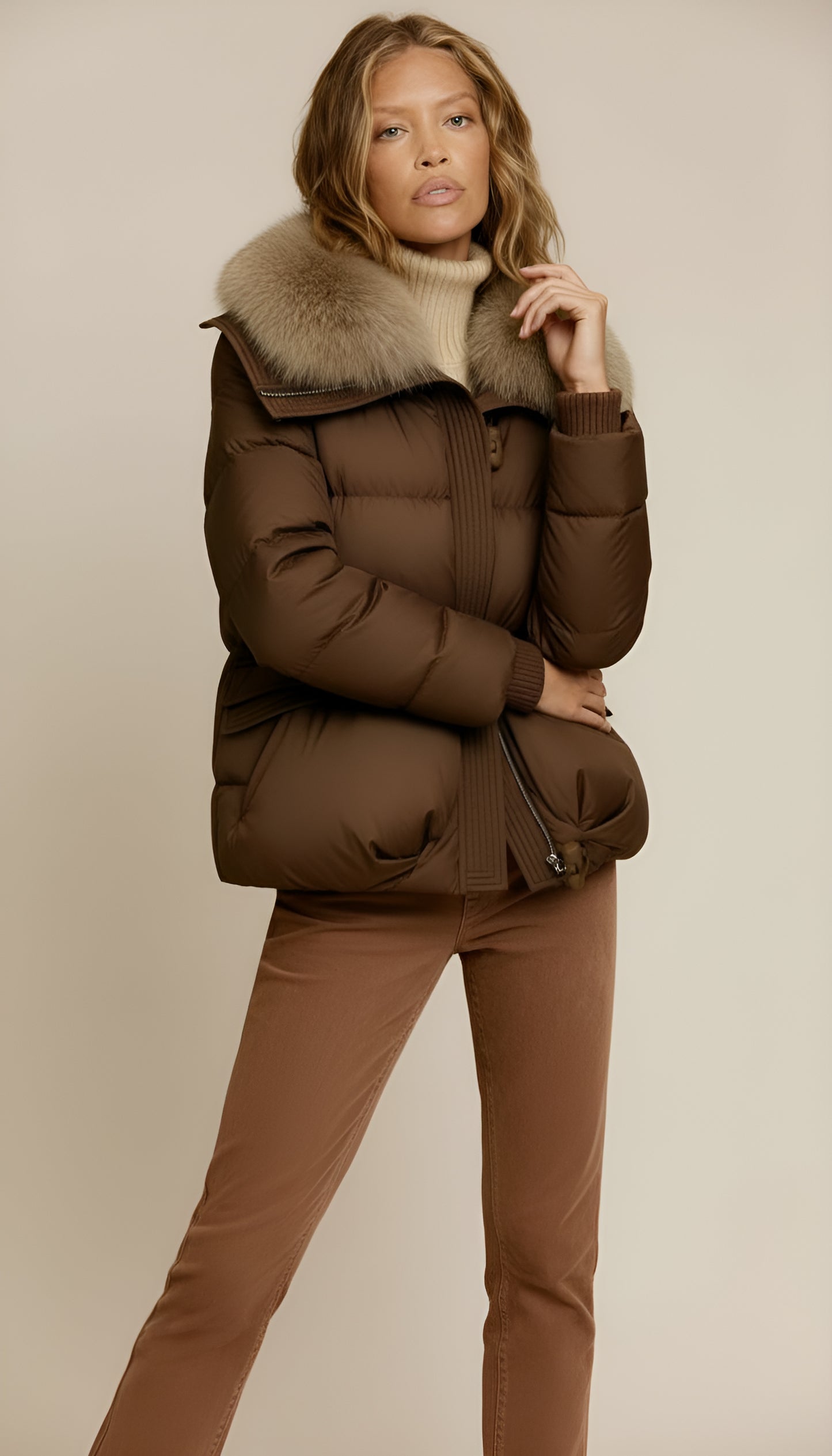 Women’s Puffer Jacket with Wide Collar & Snap Closure – Quilted Winter Coat for Elegant Warmth