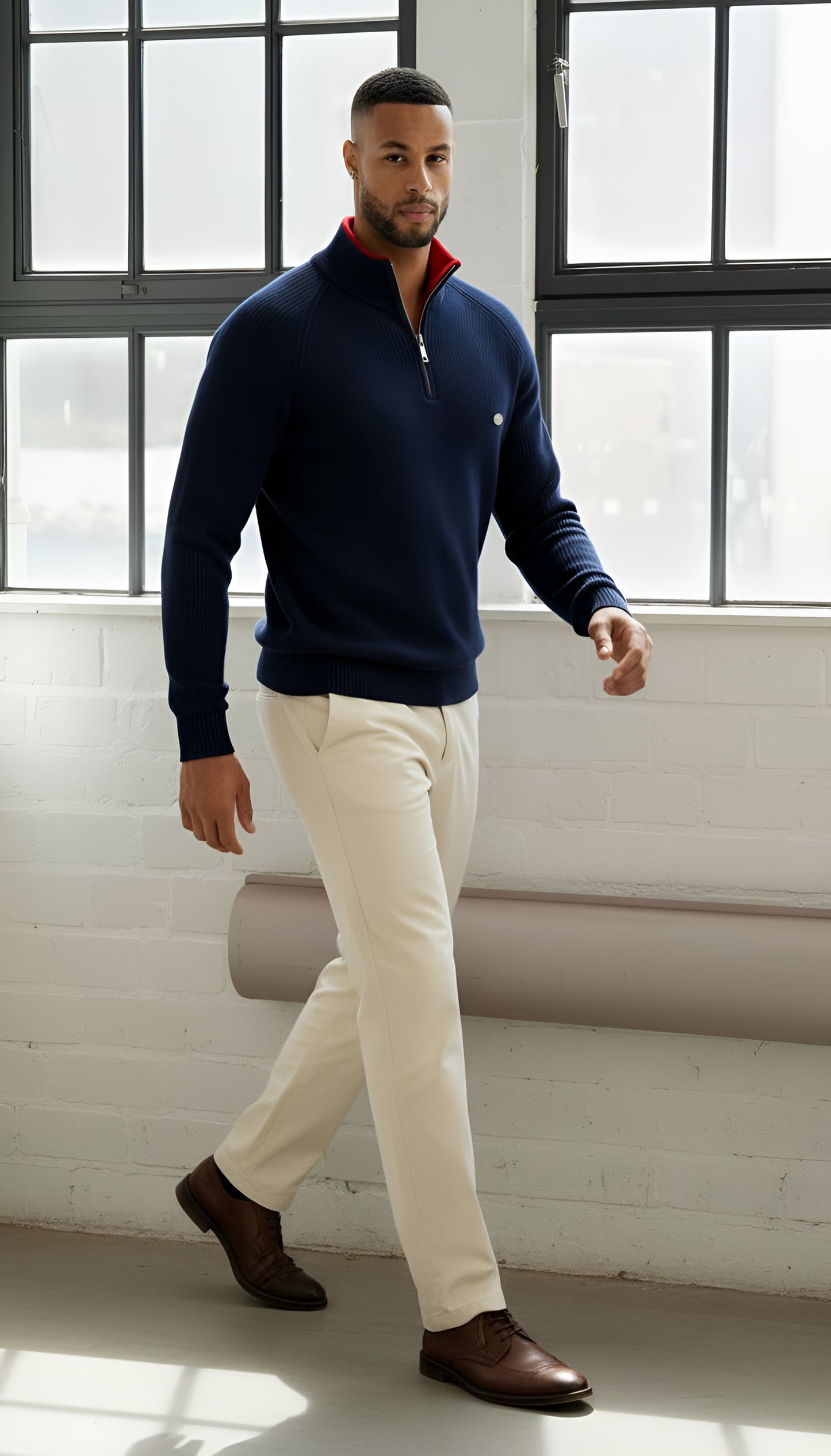 Men’s Ribbed Quarter Zip Jumper – High Neck Knitted Pullover for Smart-Casual Comfort