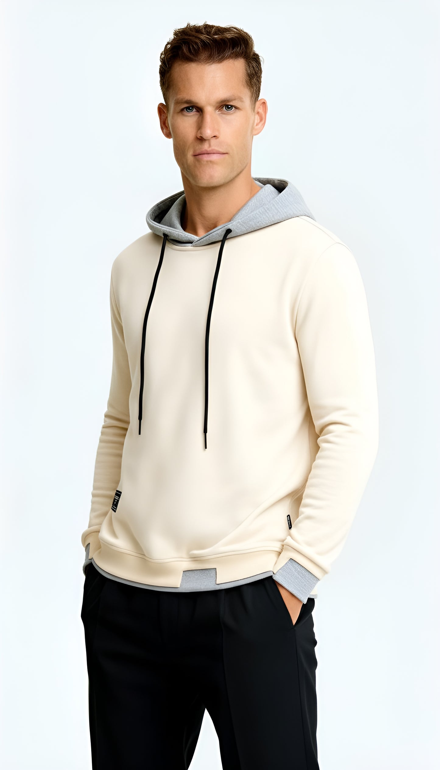 Men’s Contrast Hooded Jumper – Oversized Fit Long Sleeve Pullover for Modern Casual Style