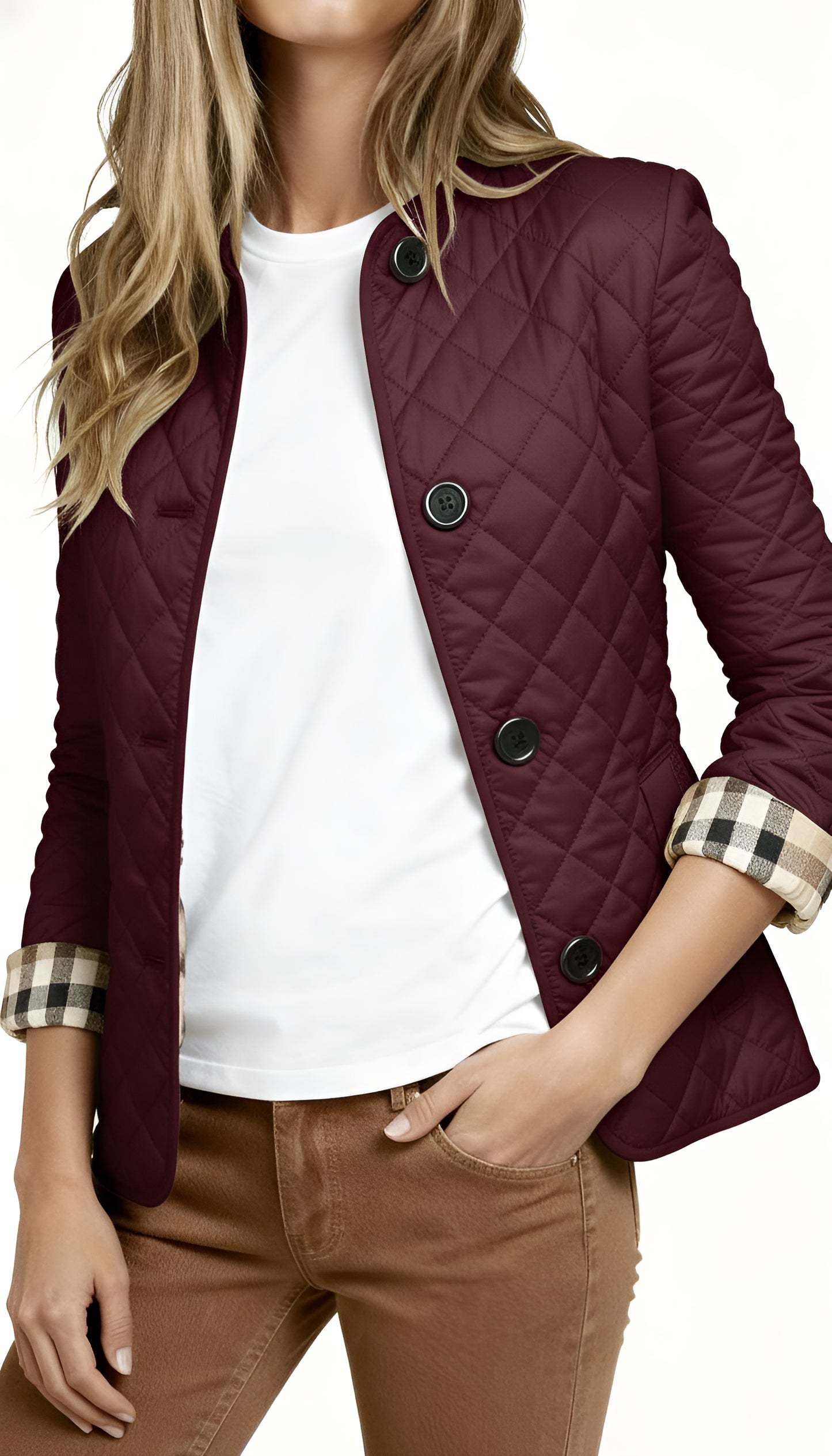 Women’s Lightweight Quilted Coat – Button Closure Casual Outerwear