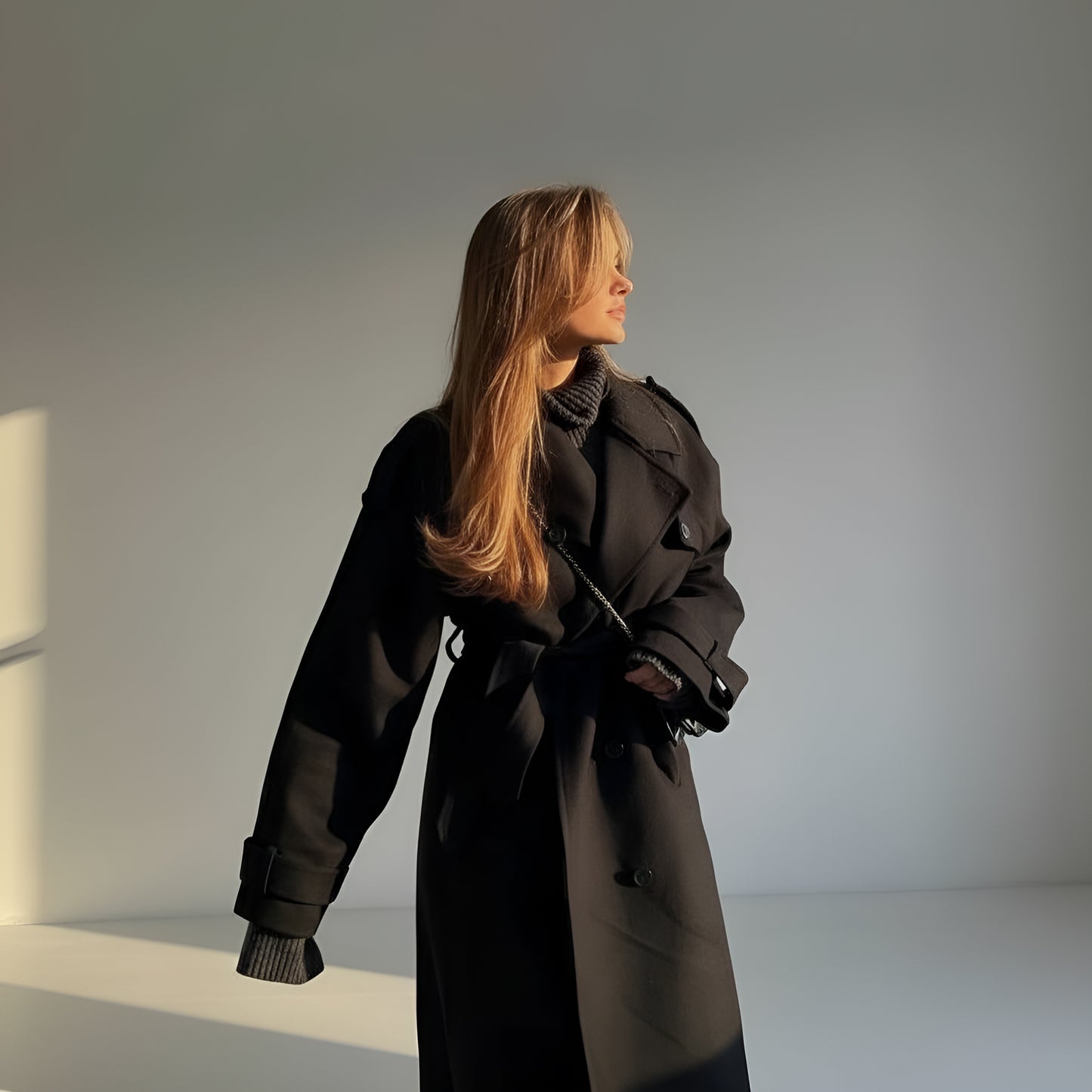 Women's Double-Breasted Trench Coat - Long, oversized fit