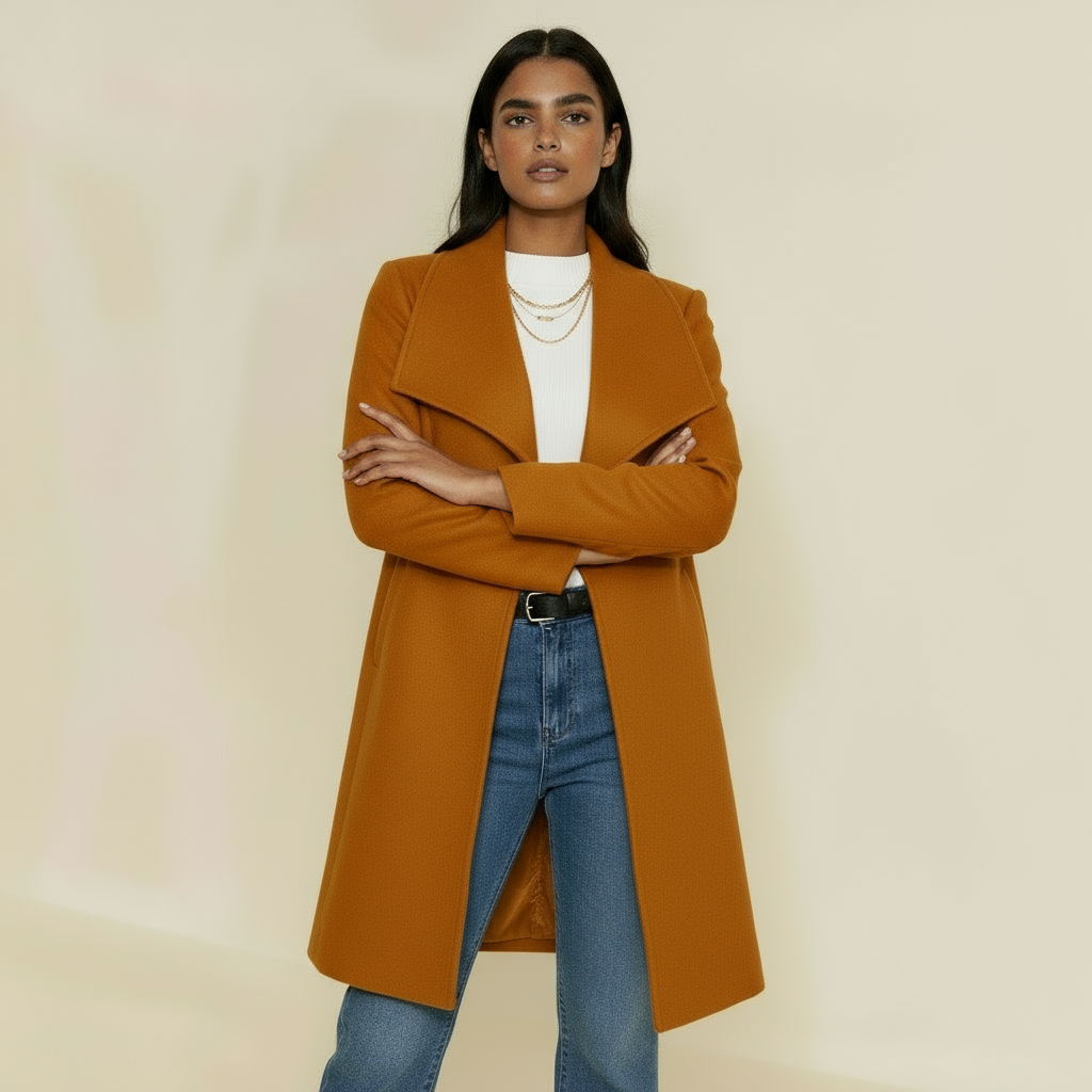 Women’s Elizabeth Tailored Coat - Mid-Thigh Length with Notched Lapel & Button Front