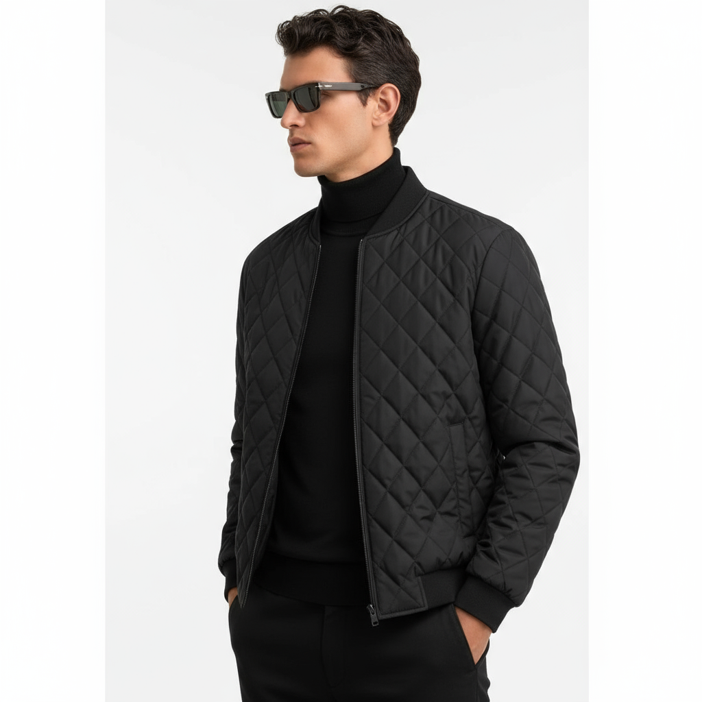 Men’s Quilted Full-Zip Jacket – Lightweight Insulated Outerwear with Stand Collar