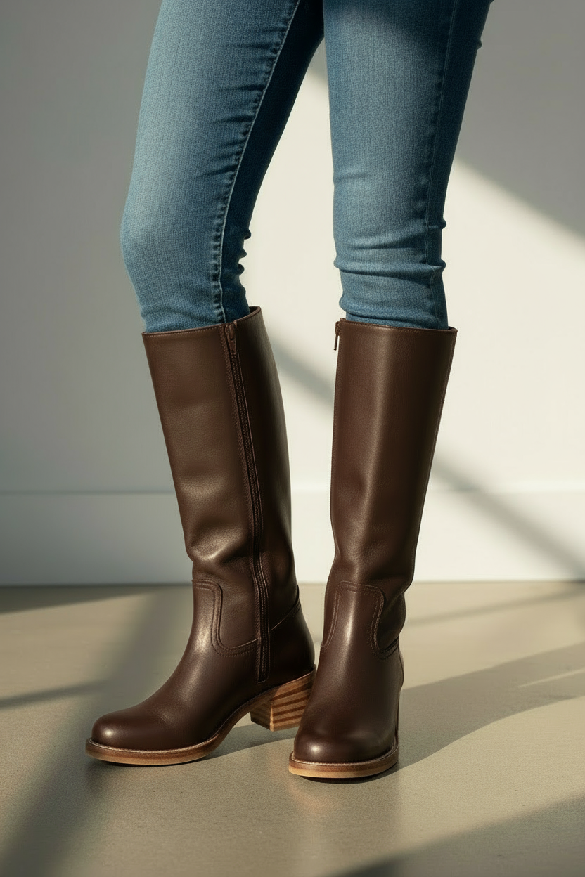 Women’s Knee-High Pull-On Boots with Low Stacked Heel | Classic Western Style