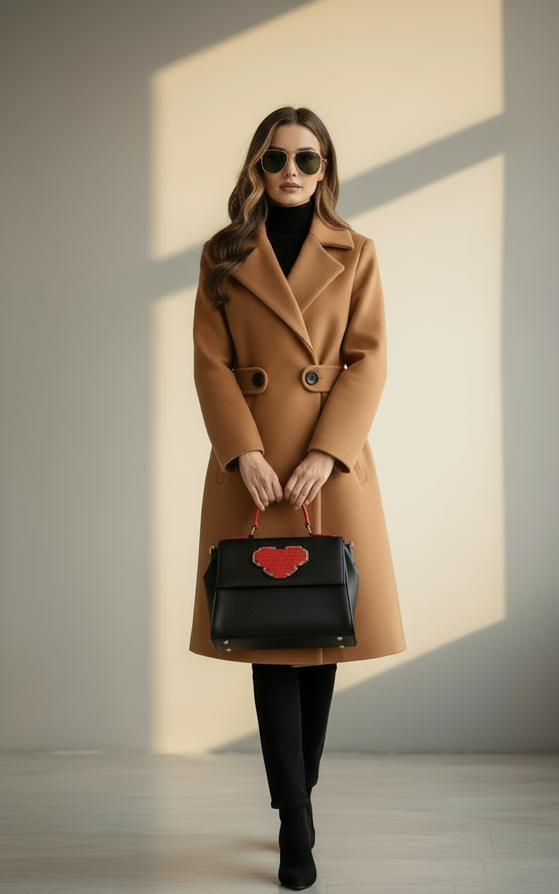 Elegant Women’s Winter Coat with Slim Belt | Tailored Warm Overcoat