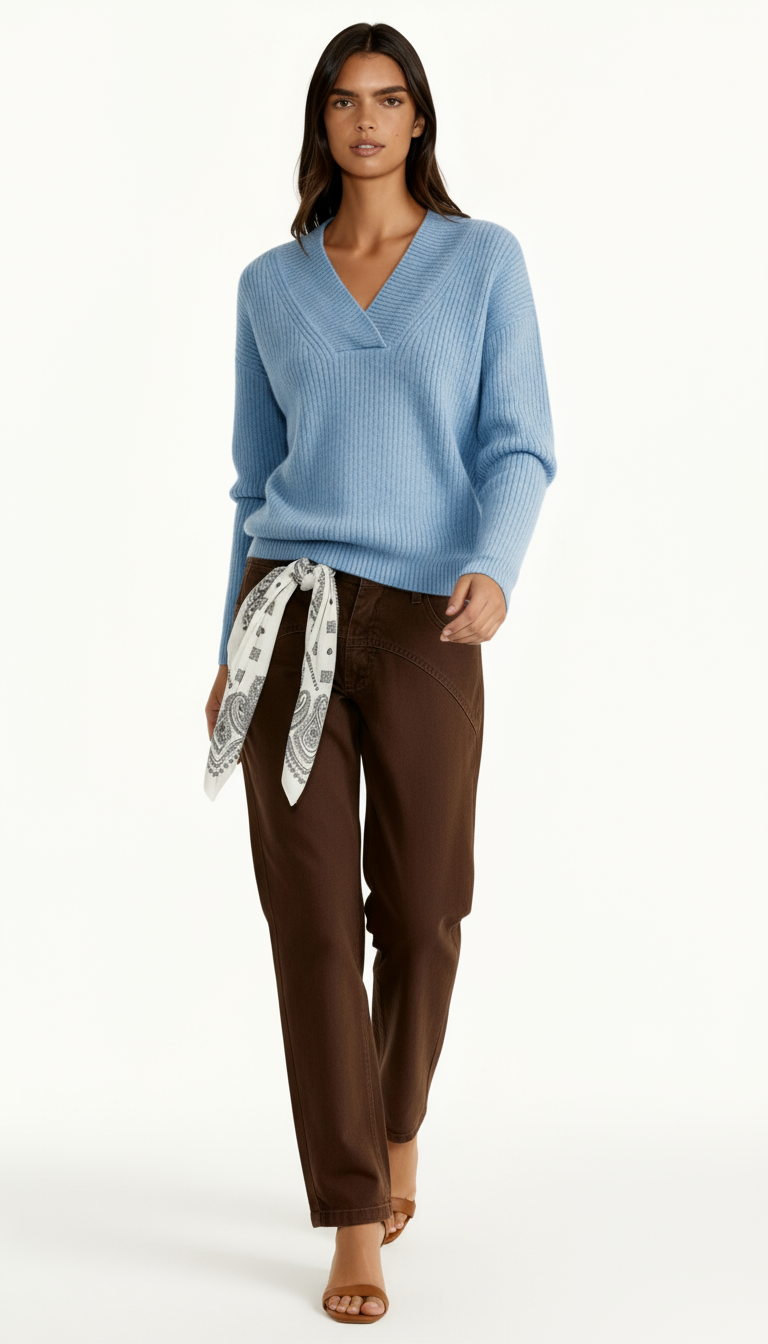 Women’s V-Neck Jumper – Ribbed Knit Long Sleeve Sweater for Cozy Everyday Elegance