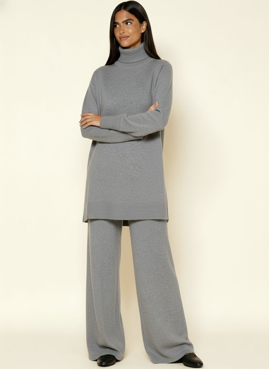 Women’s Loungewear Set – Roll Neck Jumper & Wide Leg Trousers | Cozy Knit Lounge Outfit