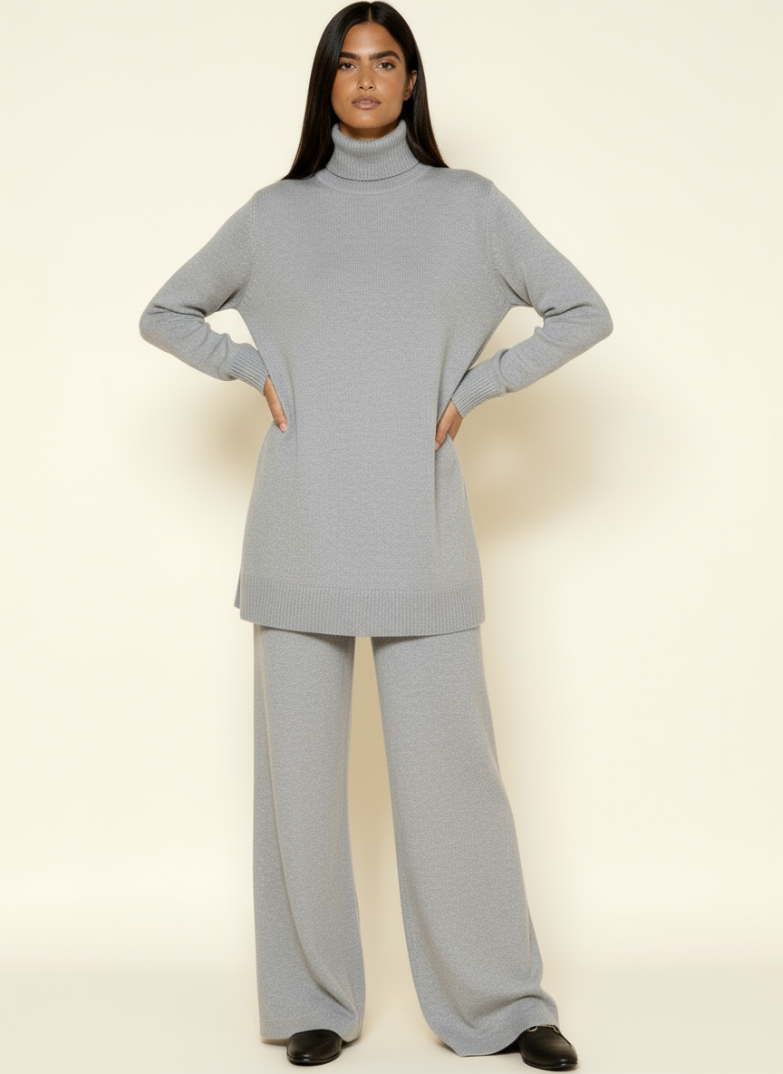 Women’s Loungewear Set – Roll Neck Jumper & Wide Leg Trousers | Cozy Knit Lounge Outfit