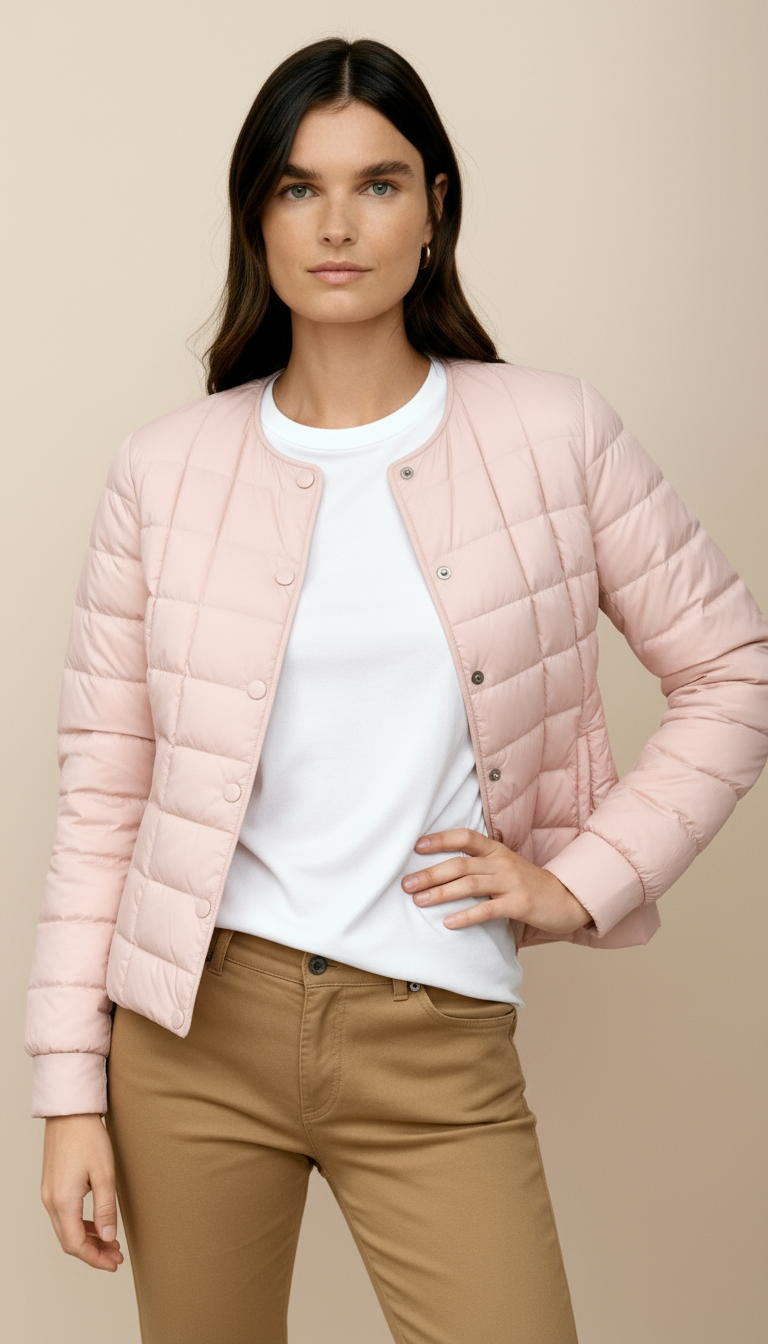 Women’s Lightweight Puffer Jacket – Collarless Water-Resistant Winter Coat with Button Front | Minimalist Warm Outerwear