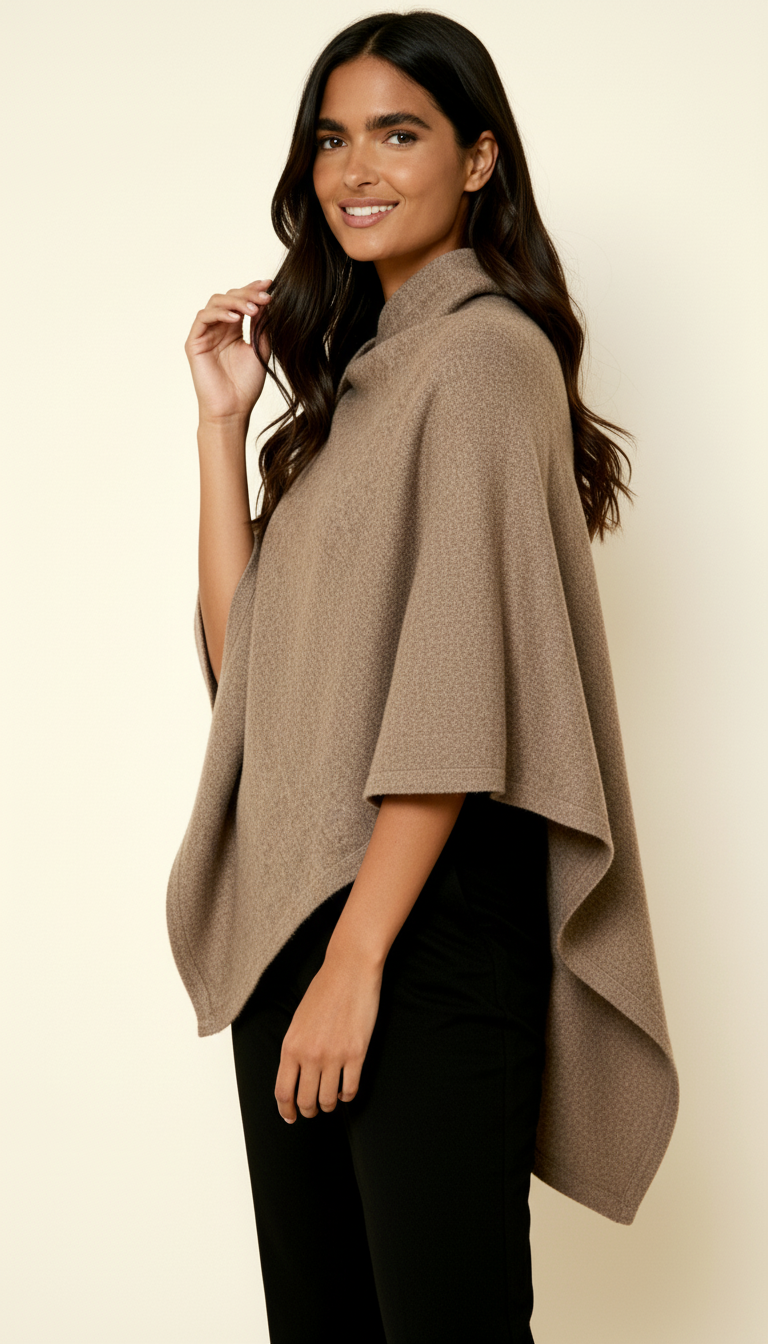 Women’s Asymmetric Button Detail Poncho – Elegant Draped Fit & Stylish Layering Essential