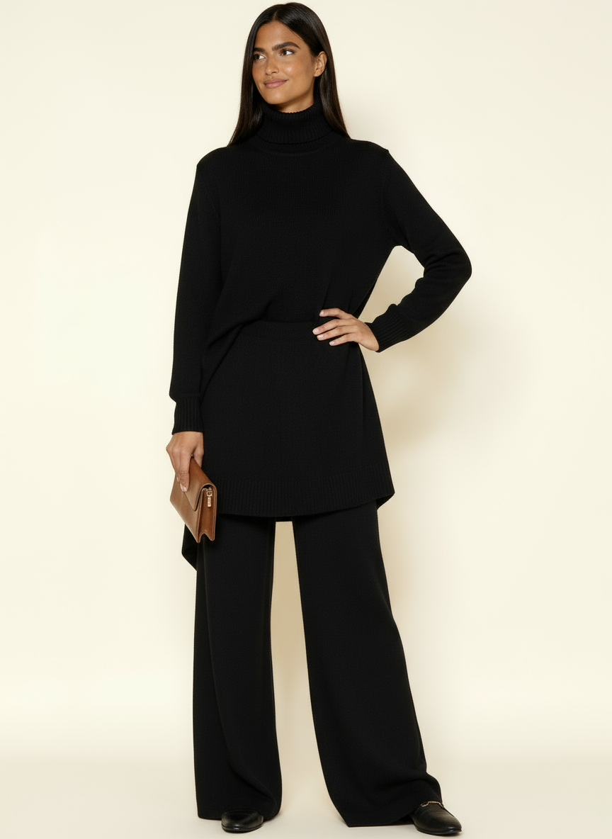 Women’s Loungewear Set – Roll Neck Jumper & Wide Leg Trousers | Cozy Knit Lounge Outfit