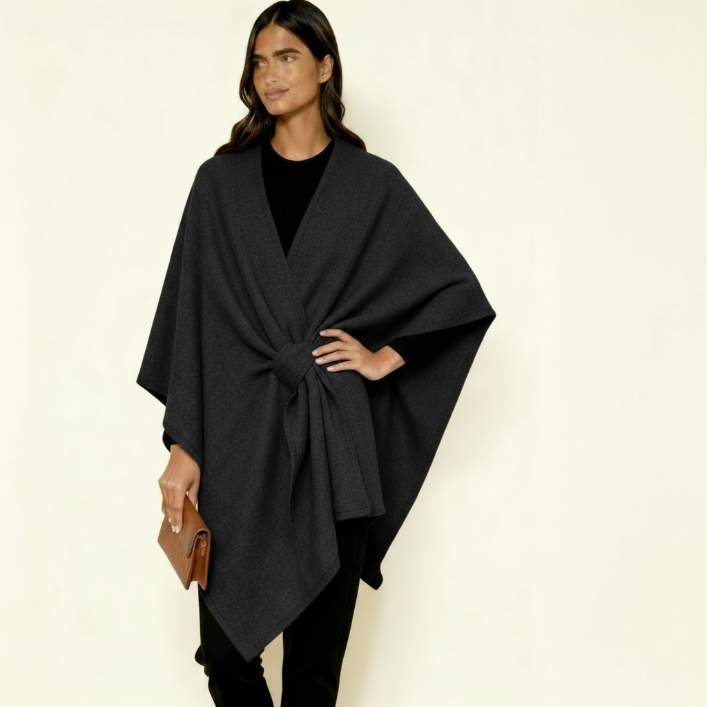 Women’s Luxurious Wind-Resistant Shawl Coat – Elegant Open-Front Wrap with Soft Drape