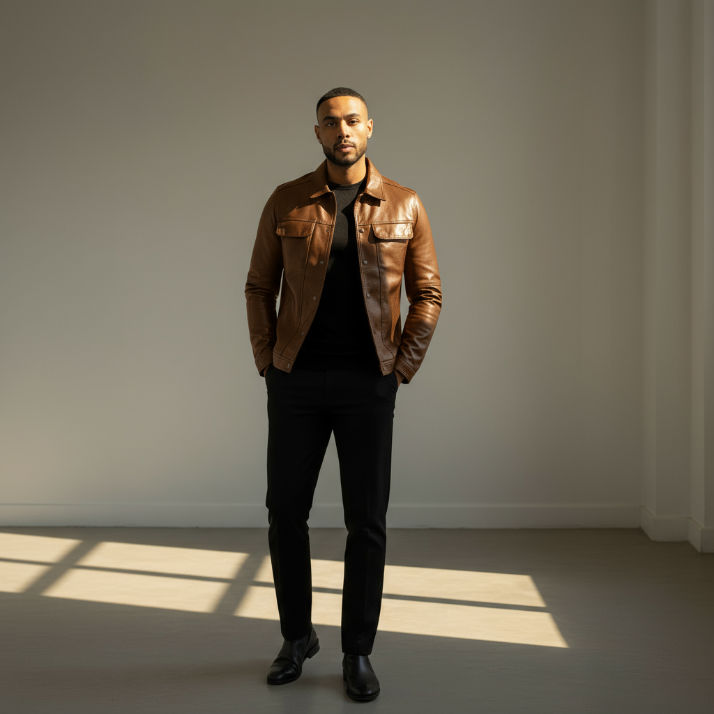 Men’s Genuine Leather Jacket | Classic Slim-Fit Biker Style