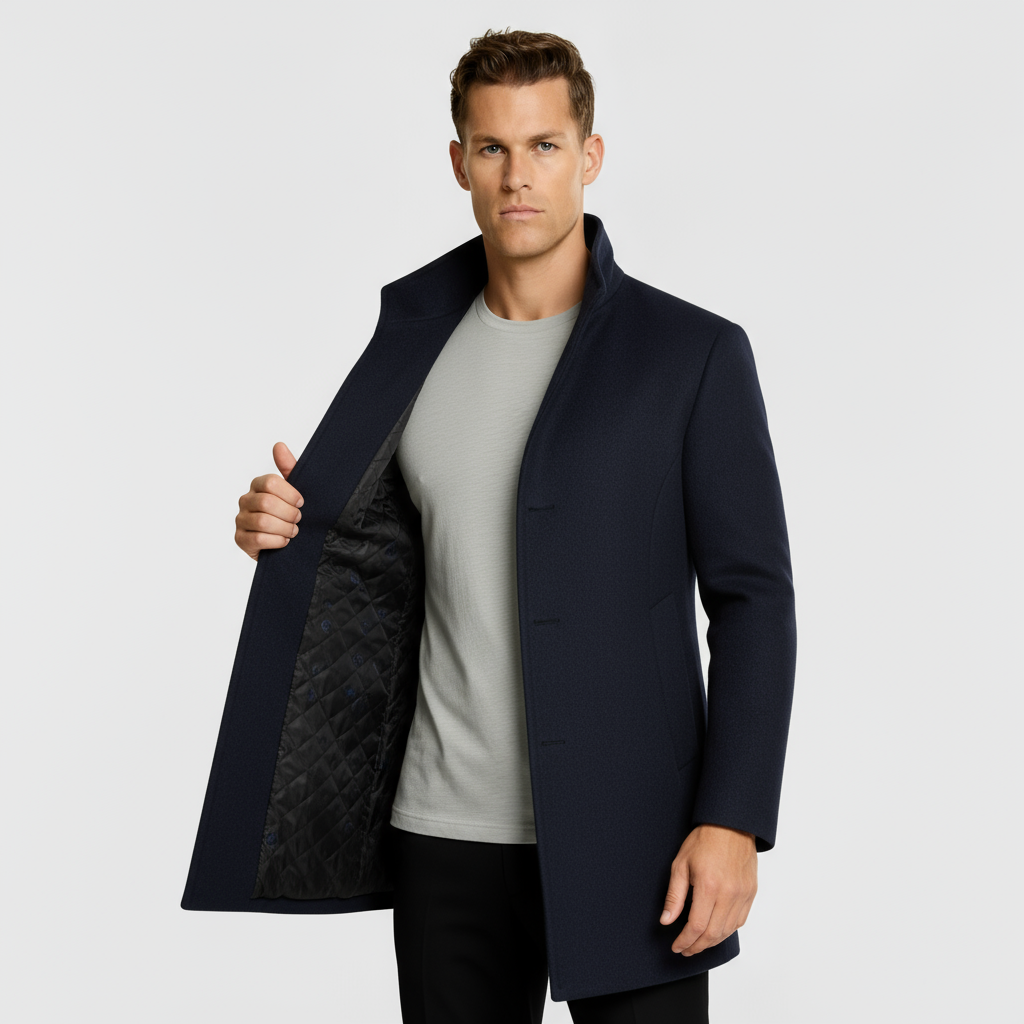 Men’s Single-Breasted Coat with Quilted Lining - Classic Smart Winter Outerwear