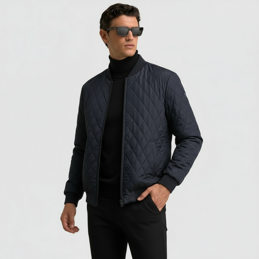 Men’s Quilted Full-Zip Jacket – Lightweight Insulated Outerwear with Stand Collar