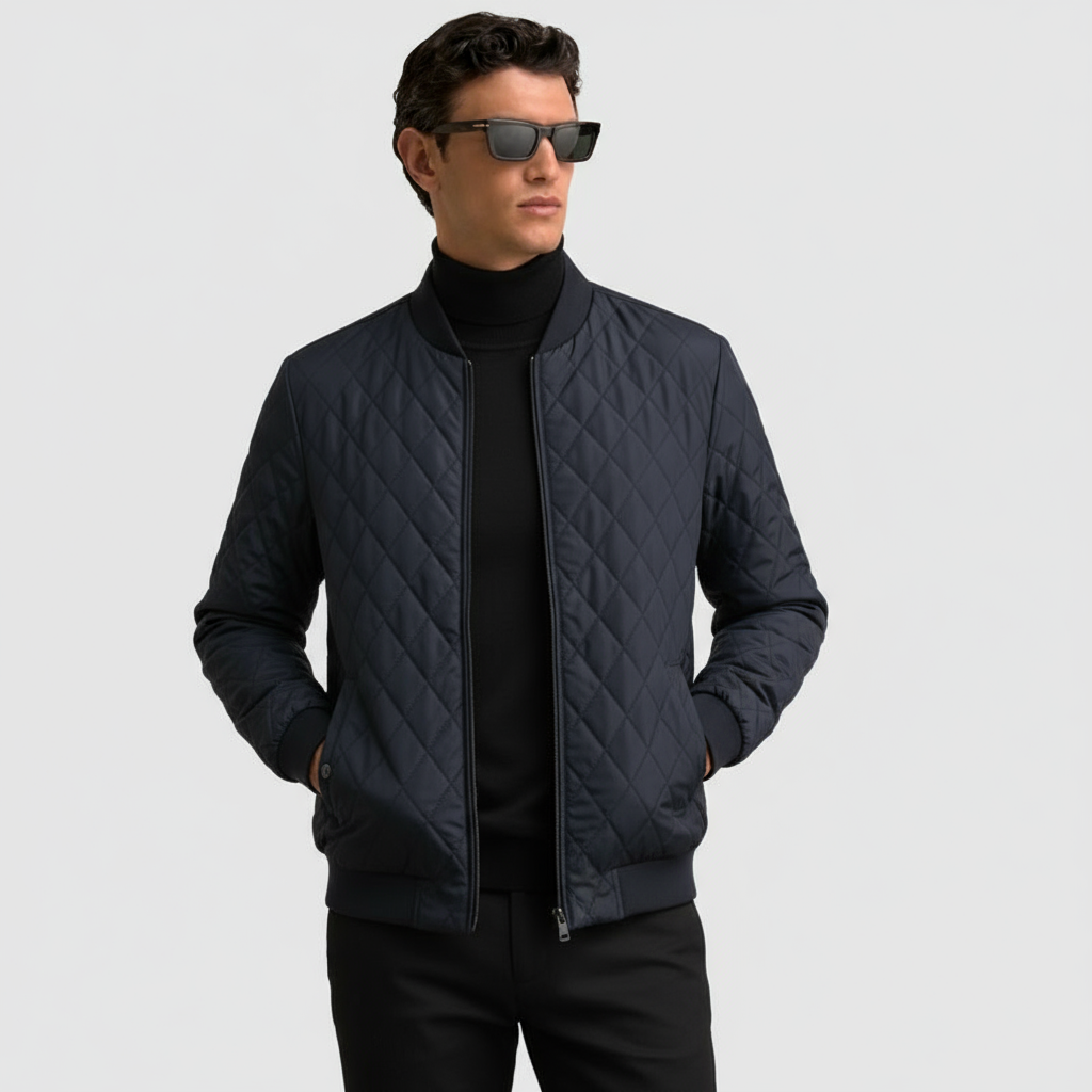 Men’s Quilted Full-Zip Jacket – Lightweight Insulated Outerwear with Stand Collar