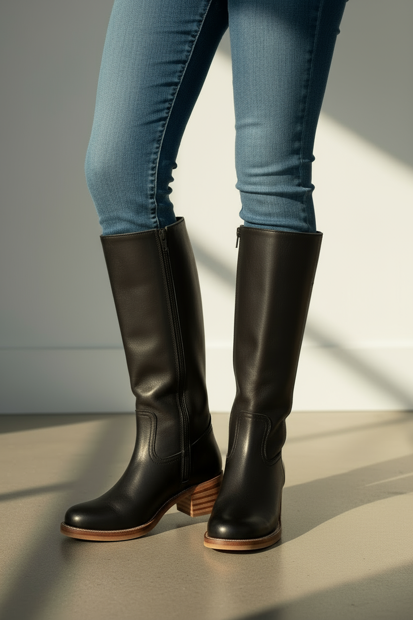 Women’s Knee-High Pull-On Boots with Low Stacked Heel | Classic Western Style