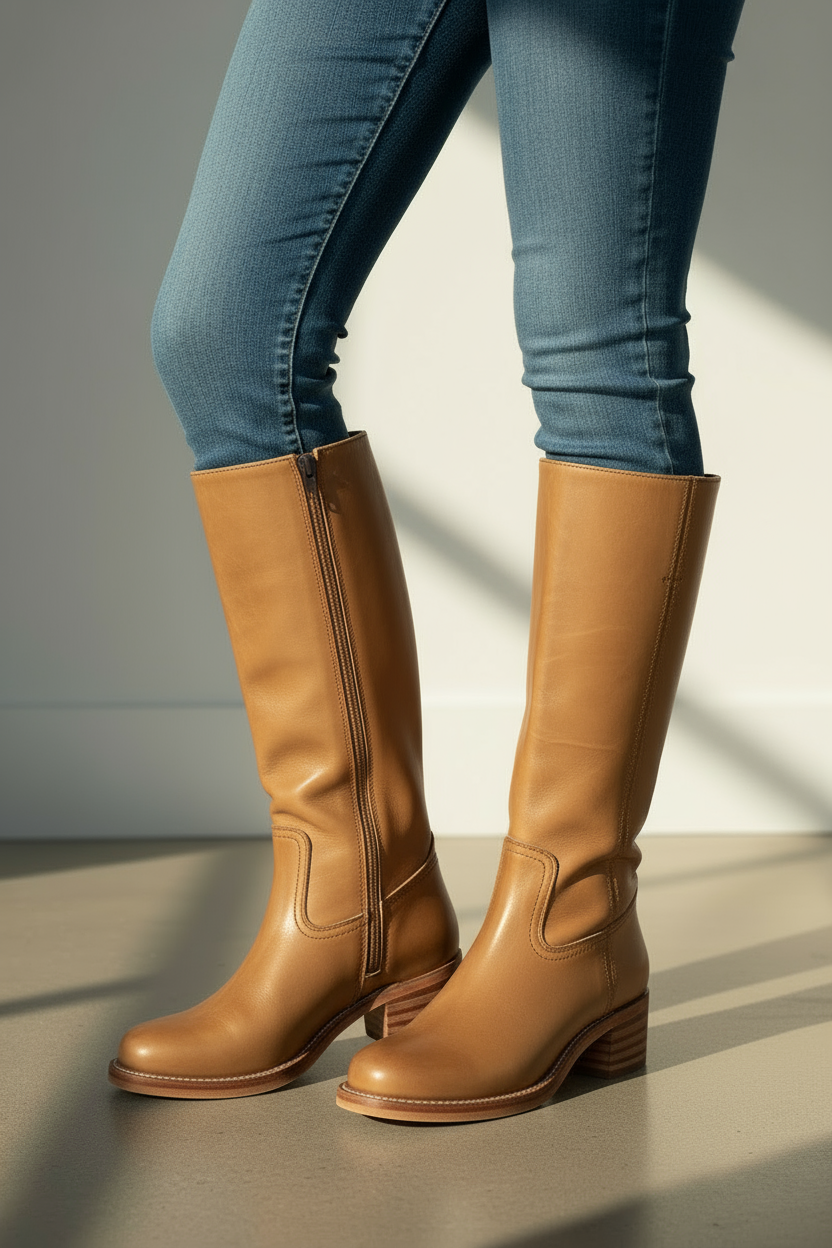 Women’s Knee-High Pull-On Boots with Low Stacked Heel | Classic Western Style