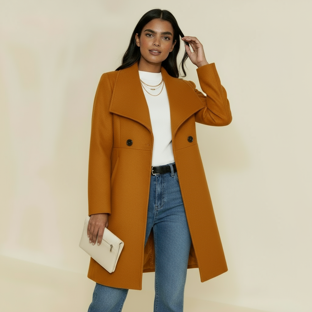 Women’s Elizabeth Tailored Coat - Mid-Thigh Length with Notched Lapel & Button Front