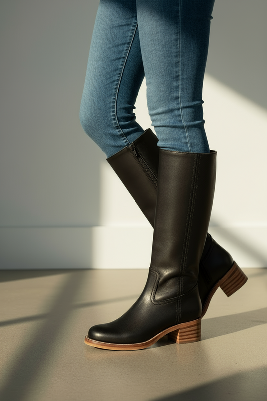 Women’s Knee-High Pull-On Boots with Low Stacked Heel | Classic Western Style