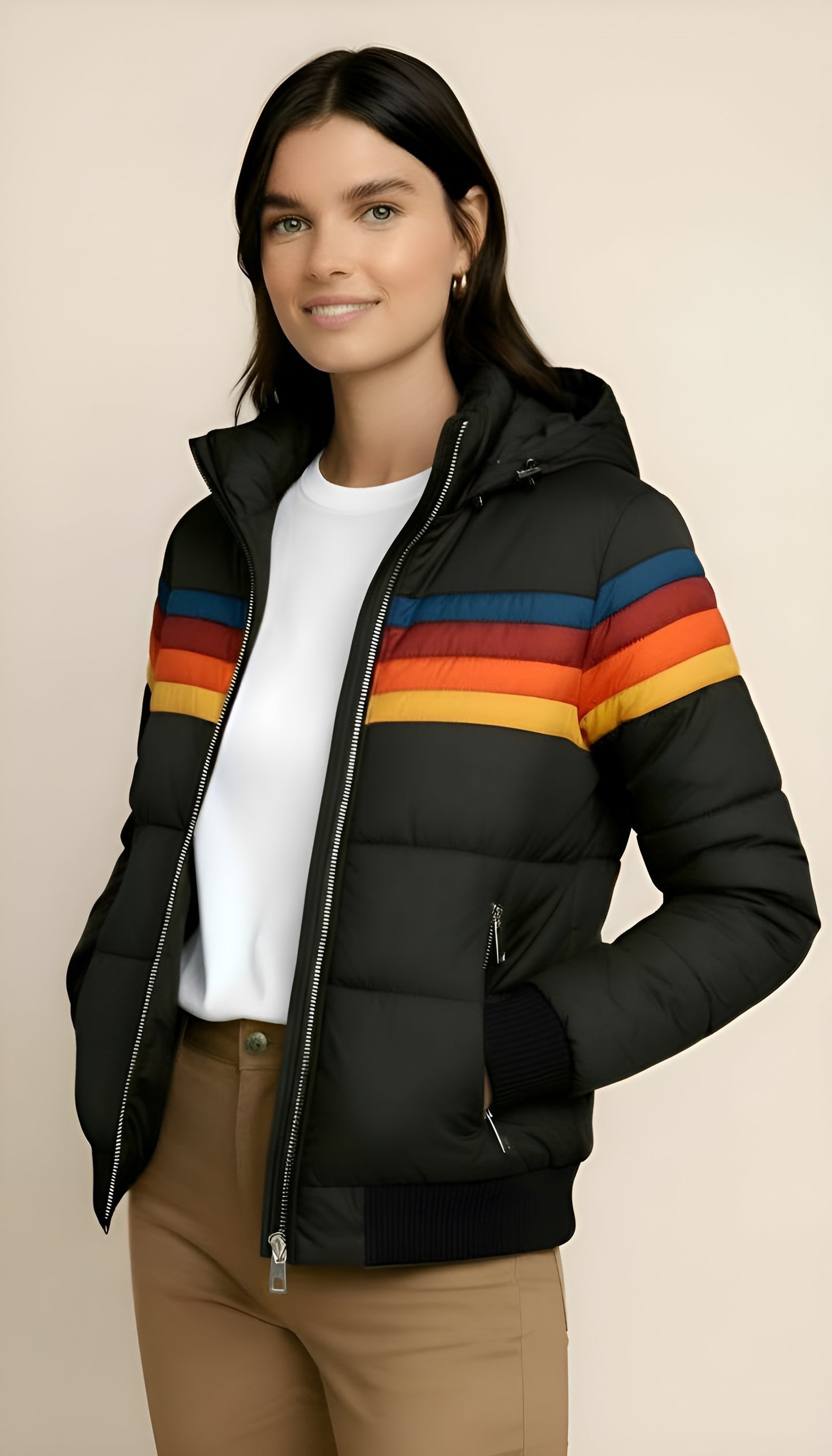 Women’s Waterproof Colorblock Puffer Jacket – Hooded Insulated Winter Coat