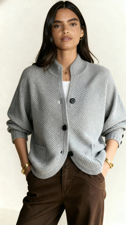 Women's Wool Blend Knitted Cardigan – V-Neck Button Front with Pockets | Long Sleeve Cozy Sweater