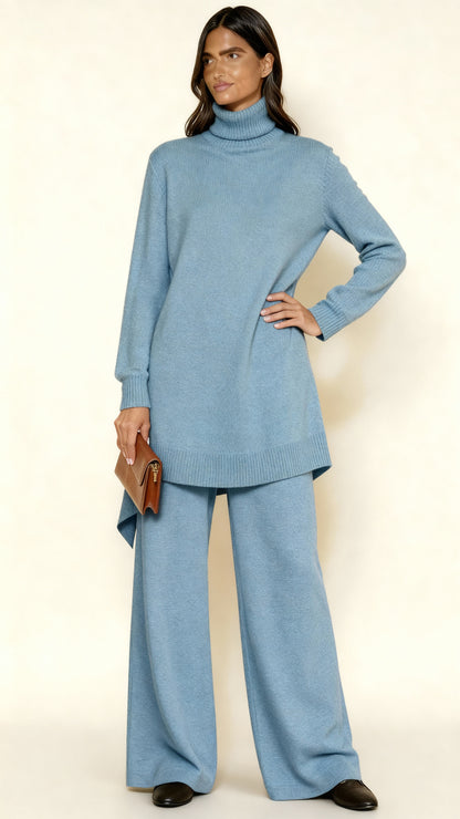 Women’s Loungewear Set – Roll Neck Jumper & Wide Leg Trousers | Cozy Knit Lounge Outfit