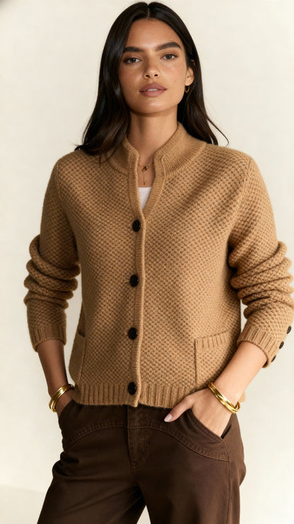 Women's Wool Blend Knitted Cardigan – V-Neck Button Front with Pockets | Long Sleeve Cozy Sweater