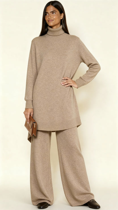 Women’s Loungewear Set – Roll Neck Jumper & Wide Leg Trousers | Cozy Knit Lounge Outfit