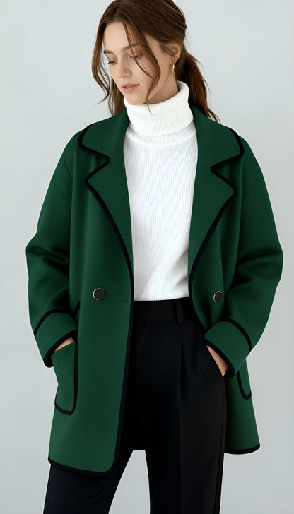 Women’s Tailored Wool Blend Coat – Double-Breasted Mid-Length Jacket with Notch Lapel