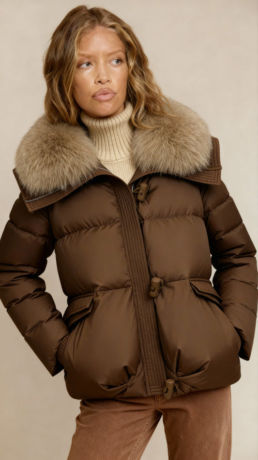 Women’s Puffer Jacket with Wide Collar & Snap Closure – Quilted Winter Coat for Elegant Warmth